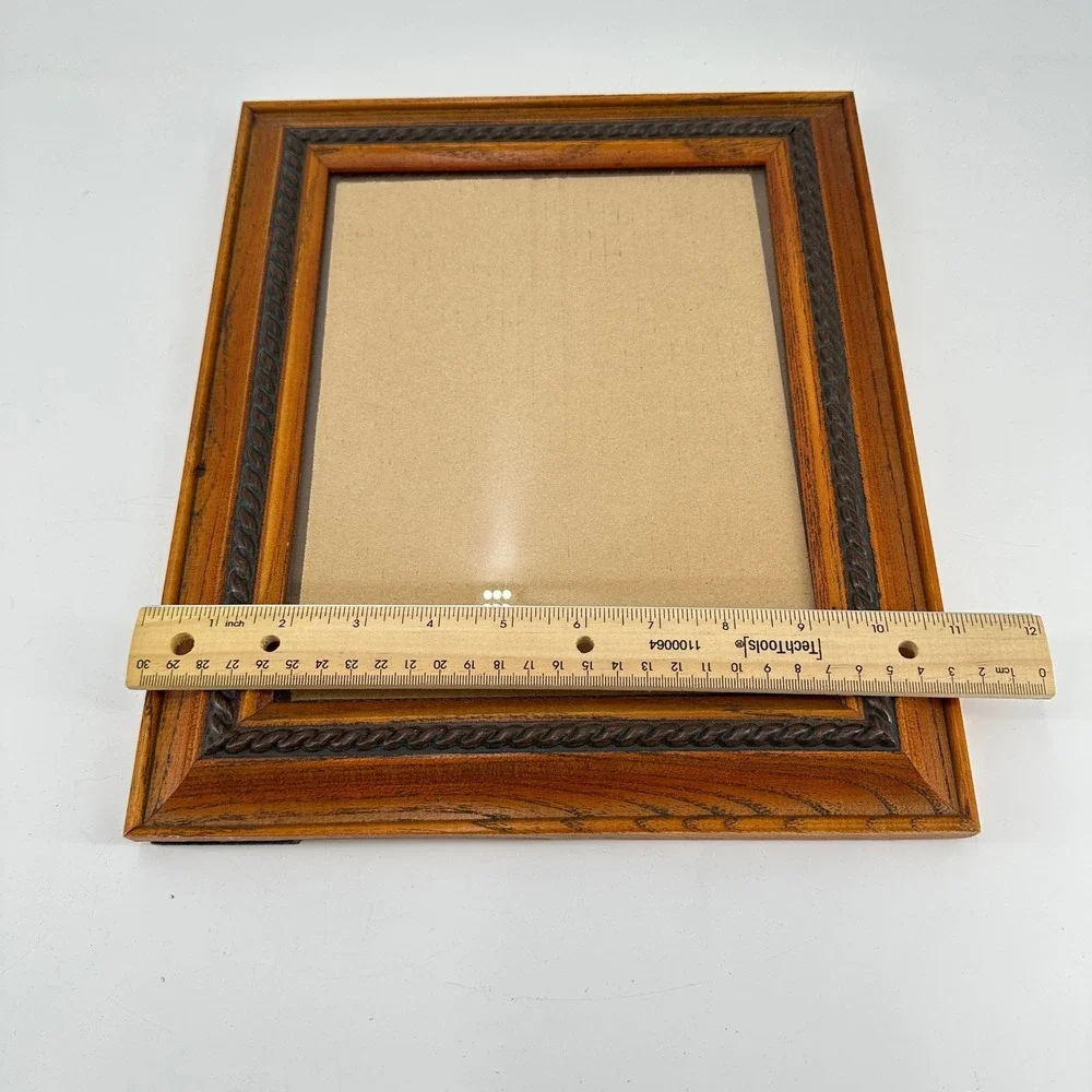 Vintage Style Wood Picture Frame Braided Rope Detail Honey Brown 8x10‎ Tabletop
